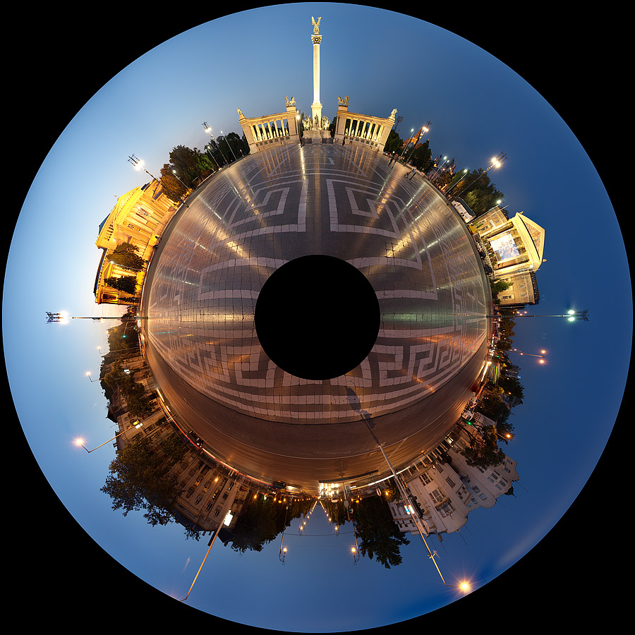 Heroes' Square - Budapest, Hungary, panorama, mini planet