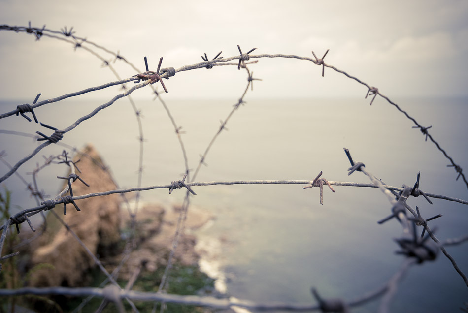 Barbs - Europe, France, Normandy, Pointe du Hoc, WWII, barbed wire, fence, travel