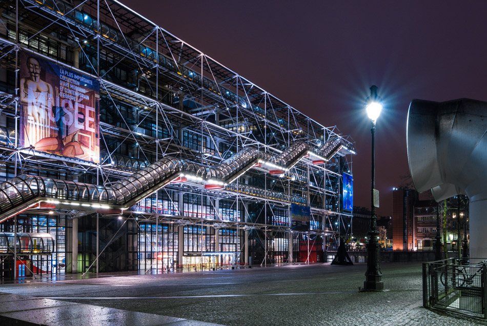 Musee at Night - Centre Georges Pompidou, Europe, France, Paris, night, street, travel