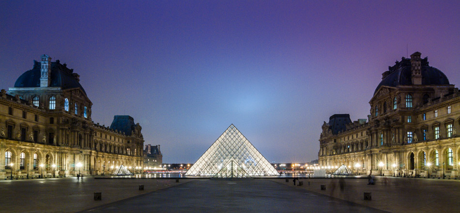 Pyramid Under Clouds - Europe, France, Musée du Louvre, Paris, night, street, travel