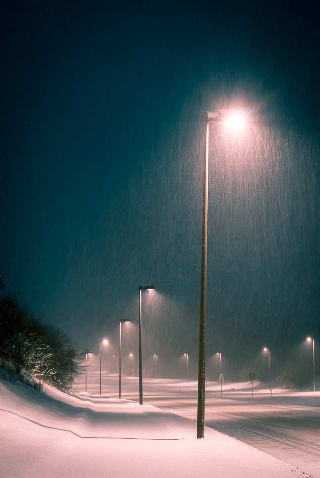 Highway Lights - Germantown, Maryland, USA, night, snow, travel