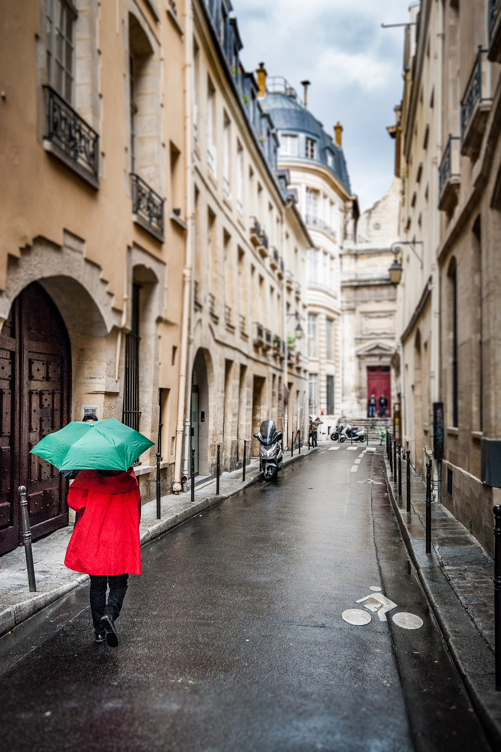Red Coat - Europe, France, Paris, Rain, street, travel, umbrella, YSL, Yves St Laurent, fashion, Helmut Newton, art, fine art