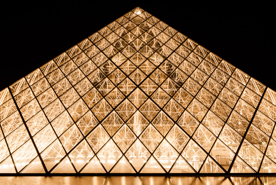 Pyramid - Europe, France, Musée du Louvre, Paris, night, travel, water