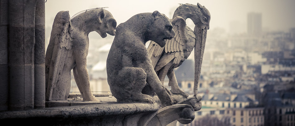 Poses - Animals, Europe, France, Notre Dame, Paris, gargoyle, travel