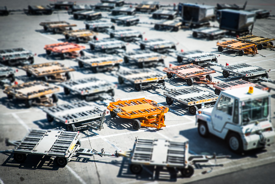 Tug and Conveyers - Moscow, Russia, SVO, airport, tilt-shift, travel