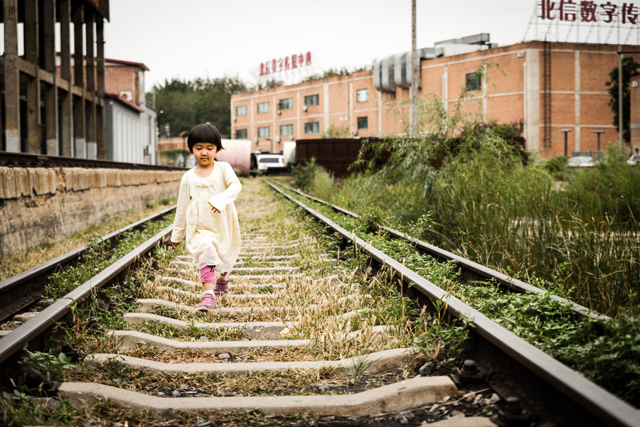 Girl on the Tracks - 798 Art Zone, Art, Asia, Beijing, girl, tracks, train, travel