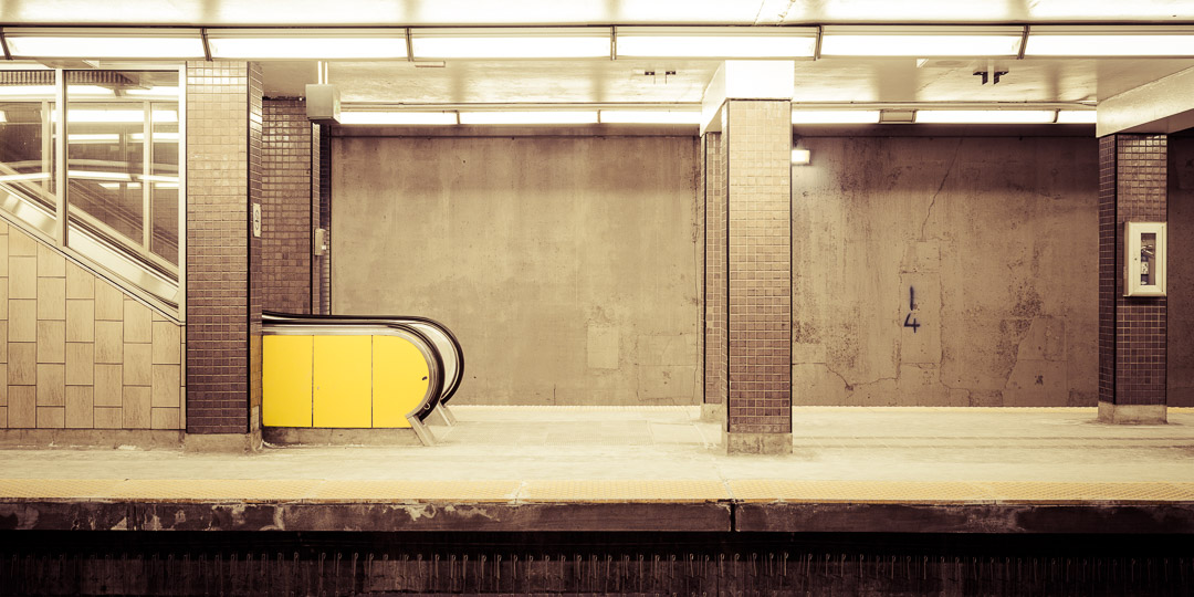 Davisville Yellow - Canada, Metro, Ontario, Subway, TTC, Toronto, Transport, escalator, night, platform, station, travel