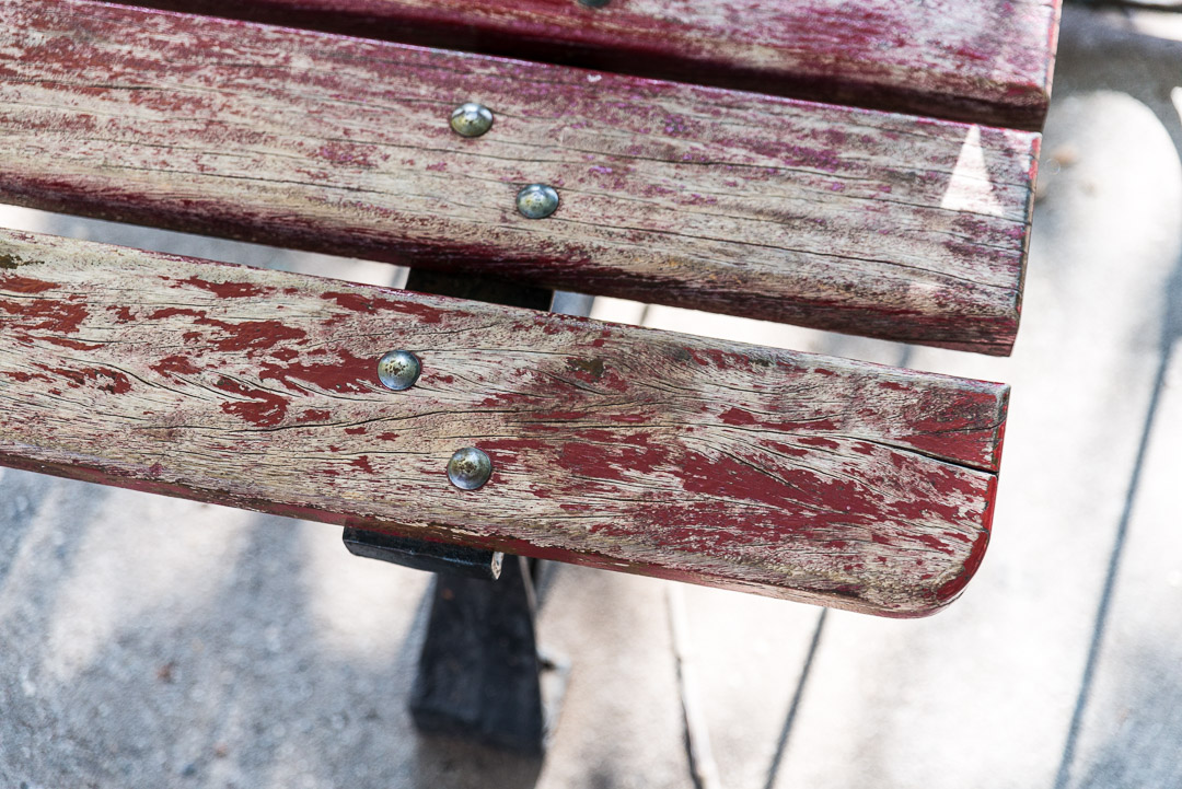 Red Bench - Europe, France, Languedoc-Roussillon, Sommieres, bench, paint, travel, wood