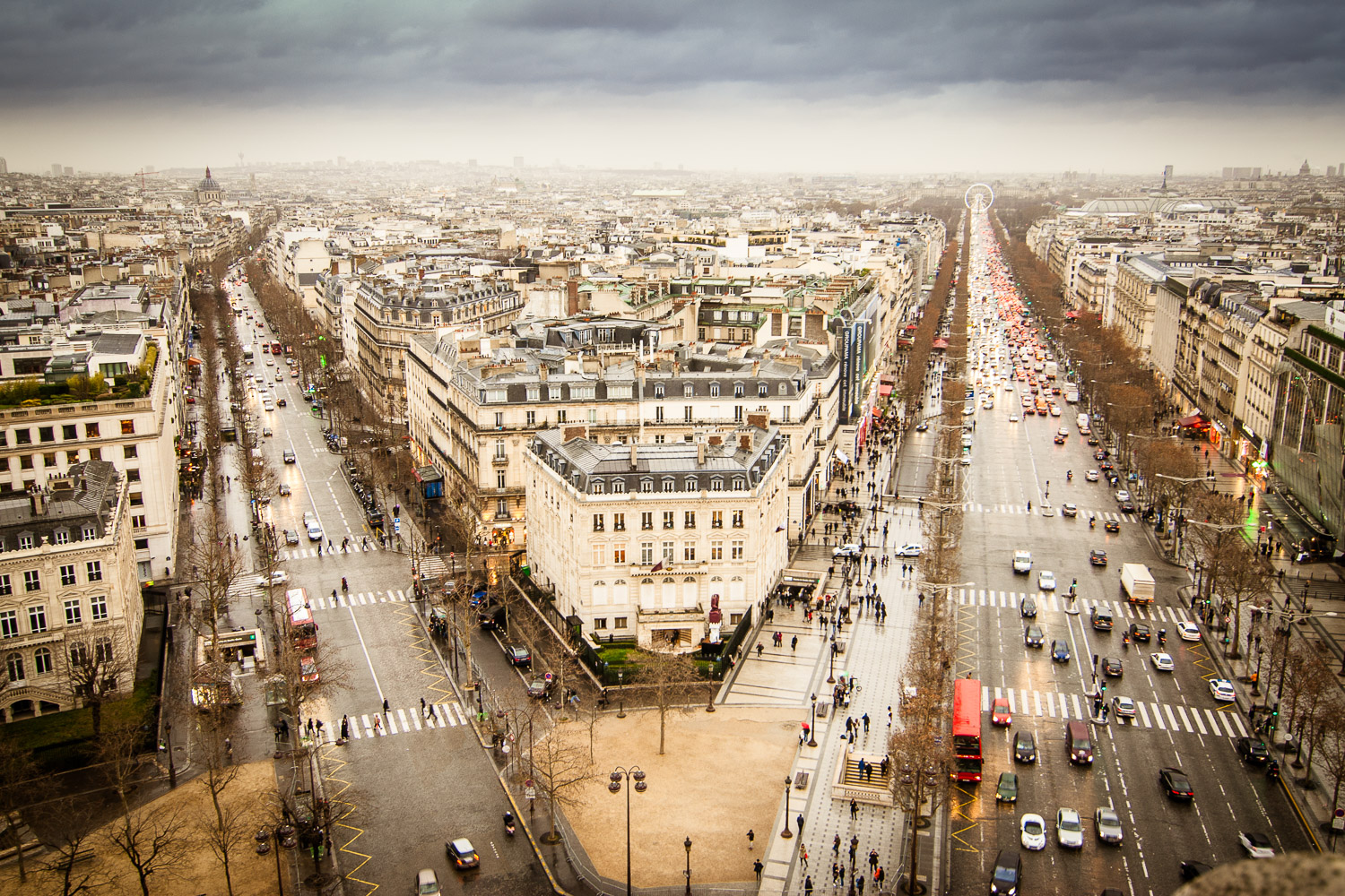 Overcast Traffic - Arc de Triomphe, Europe, France, Paris, travel